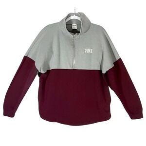 Victoria's Secret Pink Varsity Half Zip Colorblock Pullover Sweatshirt Sz M Logo